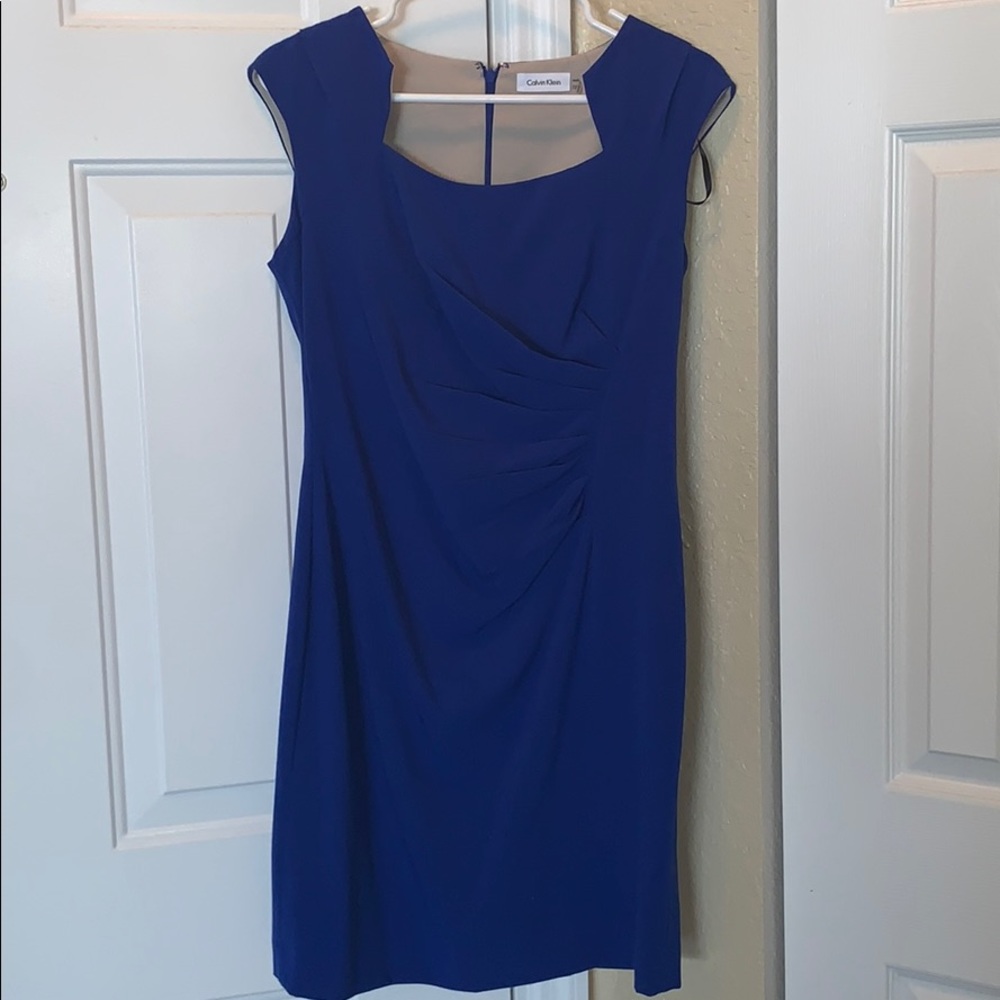 Calvin Klein Pleated Front Blue Dress Sz 12P